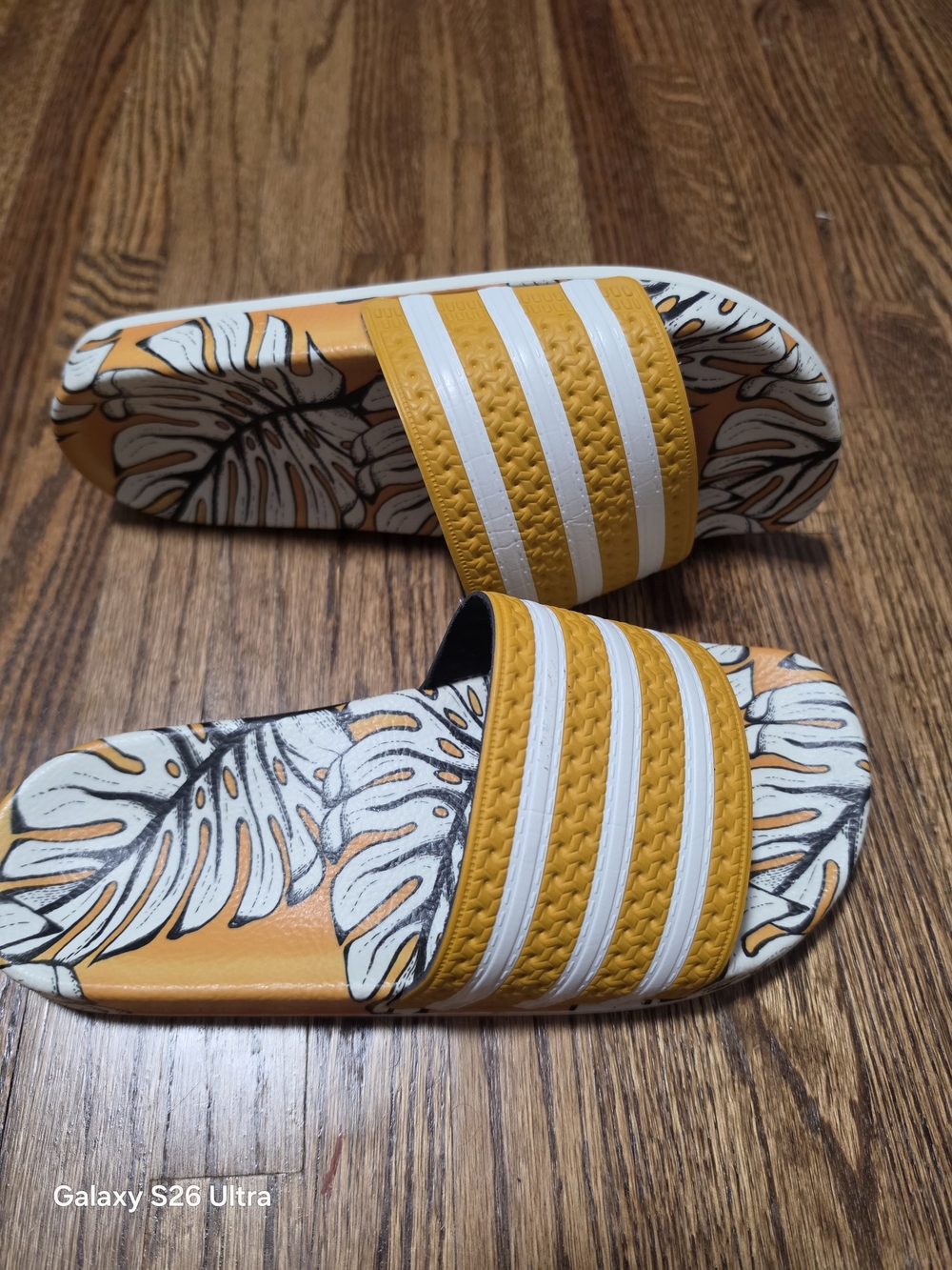 adidas Yellow and White Floral Print Slide Sandals for Women